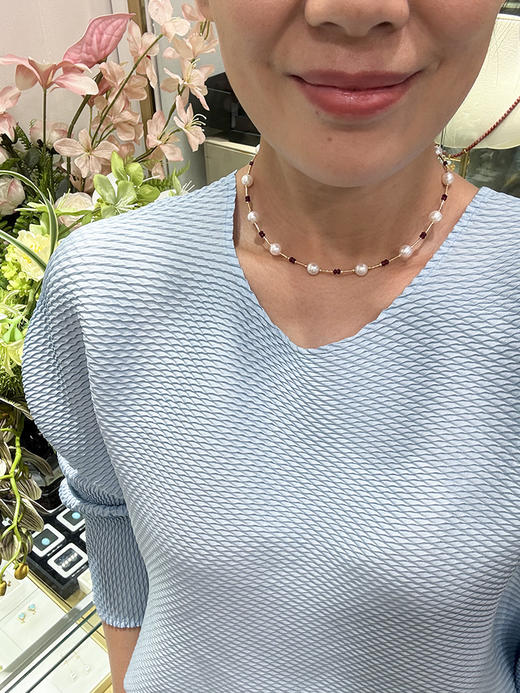 【挚友限定】竹节-18k金红宝石akoya珍珠项链7.5-8mm 商品图5