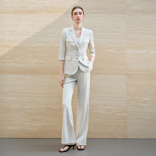 IWY/米色七分袖西装套装女收腰系带高级感职场通勤商务穿搭6CP02 商品图0