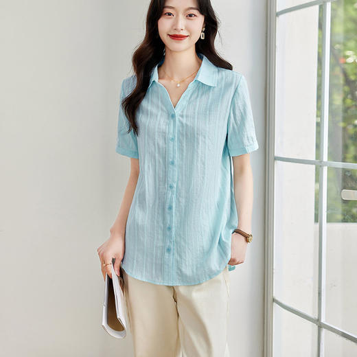 短袖衬衫女上衣夏季2025新款纯棉休闲衬衣中长款大码宽松半袖小衫 商品图4