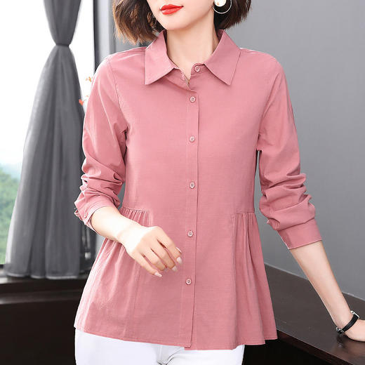 2026年新款大码女装女士衬衫长袖收腰衬衣中年妈妈春秋季裙摆上衣 商品图2
