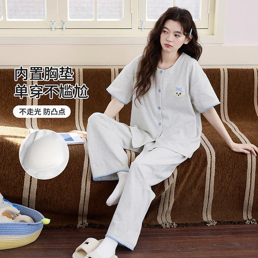 黛唯梵·春夏短袖长裤家居服套装 | 自带胸垫设计，精致圆领/立领设计，简约字母印花 商品图2
