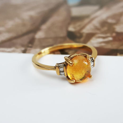 【天然正品】AU750黄金镶钻镶天然近1克拉火欧珀（好运、浪漫）蛋面戒指11号（戒圈可改）281025AH47 商品图2