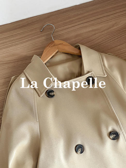 专柜实拍【极简大气！】拉夏贝尔/La Chapelle宽松廓形气质翻领双排扣轻奢高级感中长款过膝腰带风衣 商品图4