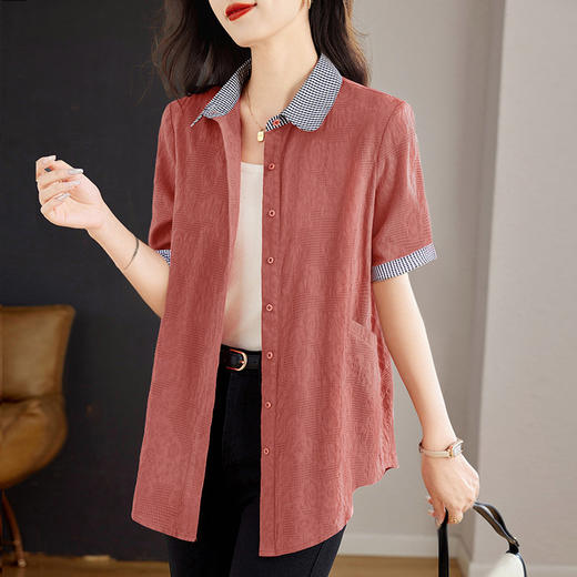 大码棉麻女士短袖衬衫2026新款夏季宽松全棉t恤衫中长款纯棉上衣 商品图1