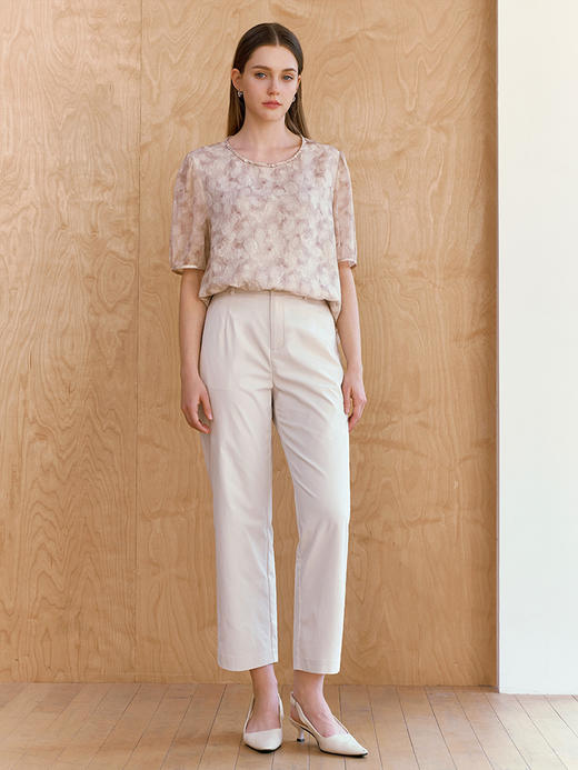 【真丝印花上衣】26年春夏新品女士100%桑蚕丝圆领套头短袖T恤 商品图2