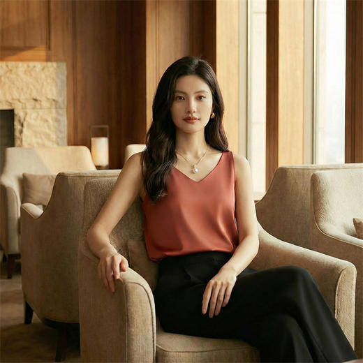 奢姿雅缎面V领圆领双肩带吊带纯色简约内搭夏季无袖宽松打底衫S-3XL 商品图6