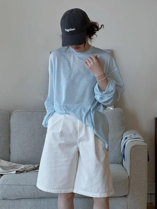西遇莱赛尔天丝长袖T恤女2026春季新款慵懒风氧气薄荷蓝防晒上衣SS060283 商品图4
