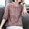女装2026年新款长袖格子衬衫女大码妈妈纯棉衬衣棉麻上衣春秋薄款 商品缩略图0