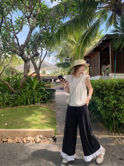 <曾小咸推荐> 蕾丝拼接阔腿休闲裤 日常139！！ 活动89！！【预售款，预计3-15天发货】 商品图1