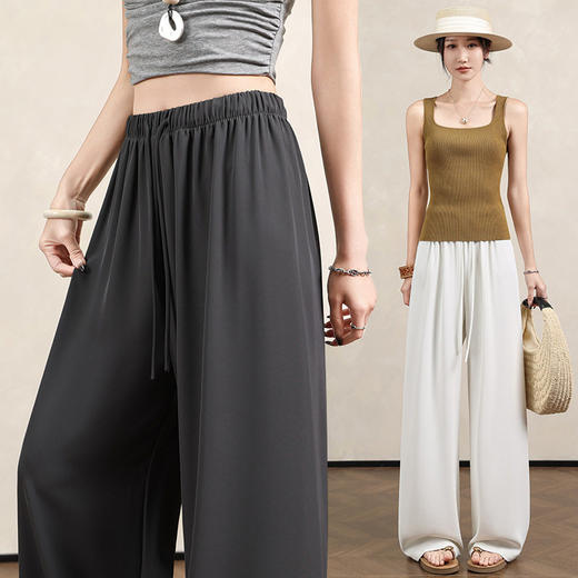 夏日清凉感冰丝西装裤女2026年夏季新款松紧腰宽松显瘦直筒拖地裤   NDK-J1011 商品图1