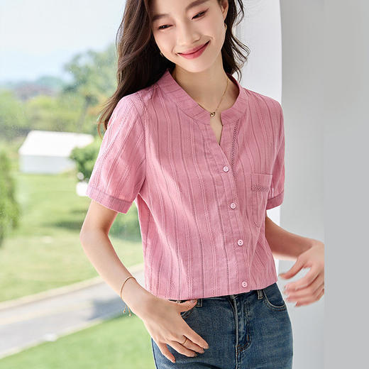 大码棉麻短袖衬衫女夏季新款宽松显瘦休闲亚麻衬衣全棉上衣薄款 商品图3