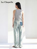 天猫同步【梨形本命裤】拉夏贝尔/La Chapelle高质含棉高腰一粒扣撞色后口袋宽松显瘦阔腿牛仔长裤 商品缩略图4