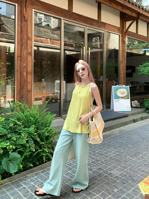 专柜实拍【海盐冰蓝】拉夏贝尔/La Chapelle小众色系！全棉亲肤柔软显瘦高腰单扣腰部毛边设计直筒阔腿牛仔裤 商品图3