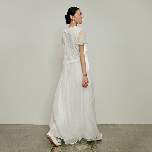 【林栖设计小店】软风醉香|米白色镂空蕾丝温柔荷叶边夏新款连衣裙子1962180 商品图3