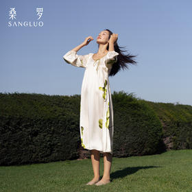 明星同款』桑罗睡裙桑蚕丝轻礼服长裙葡萄印花度假连衣裙睡衣套装男女情侣同款