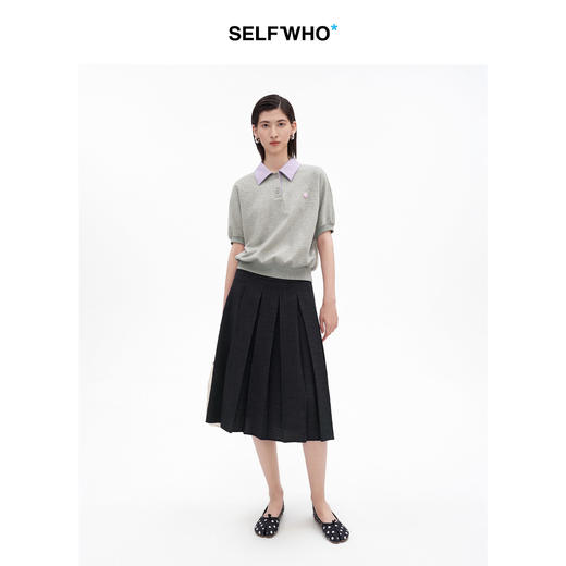 SELFWHO棉混纺撞色笑脸翻领Polo衫女2026夏季新款宽松泡泡袖上衣 商品图4