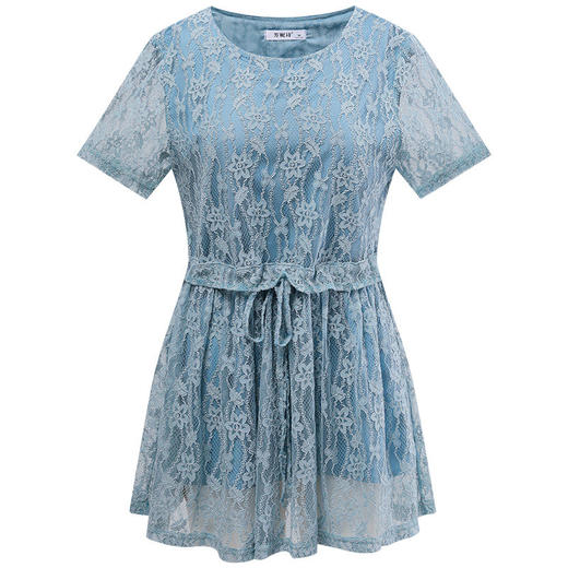 大码蕾丝衫女2026夏季新款宽松中长款收腰遮肚子显瘦气质短袖上衣 商品图4