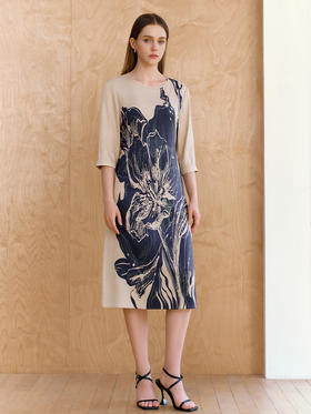 【真丝大花裙子】26年春夏新品女士桑蚕丝中长款印花连衣裙