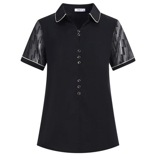 短袖衬衫女雪纺夏季薄款高端时尚洋气大码黑色上衣2026年新款夏装 商品图4