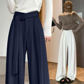高腰系带西装阔腿裤女2026夏季宽松休闲垂感直筒拖地长裤裤子   NDK-B7419
