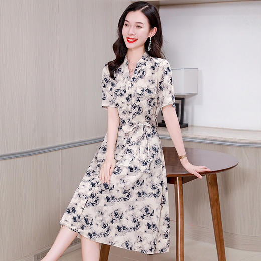 夏季雪纺连衣裙薄款冰丝2024新款宽松女士a字裙短袖收腰显瘦裙子 商品图3