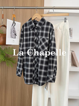 专柜实拍【松弛男友风】拉夏贝尔/La Chapelle复古显瘦时尚翻领长袖衬衫内搭叠穿通勤百搭上衣