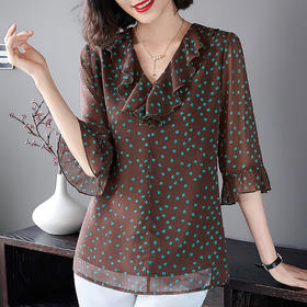 七分袖雪纺衫女春秋季2026女士衬衫中年妈妈波点中袖上衣时尚洋气