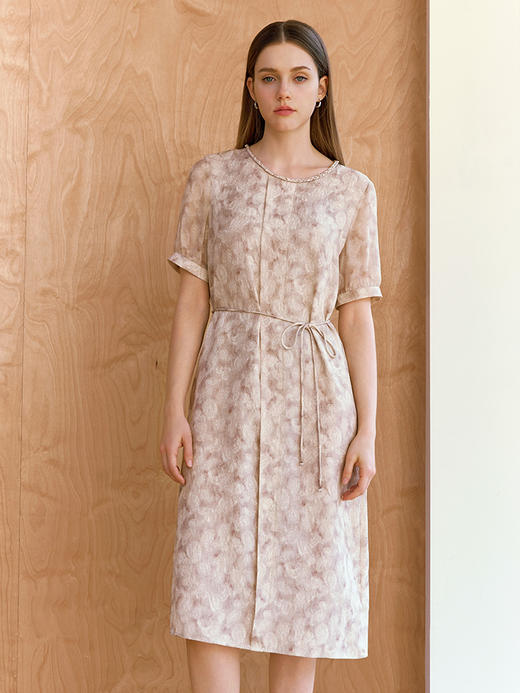 【真丝腰带连衣裙】26年春夏新品100%桑蚕丝中长款系带收腰裙子 商品图1