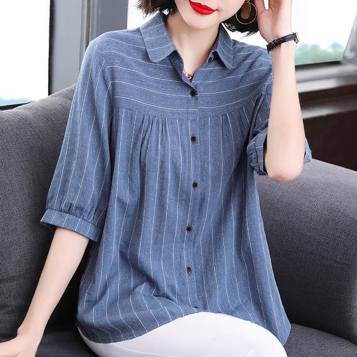七分袖女上衣新款女装2026中年妈妈休闲大码衬衫中袖衬衣夏季薄款 商品图2