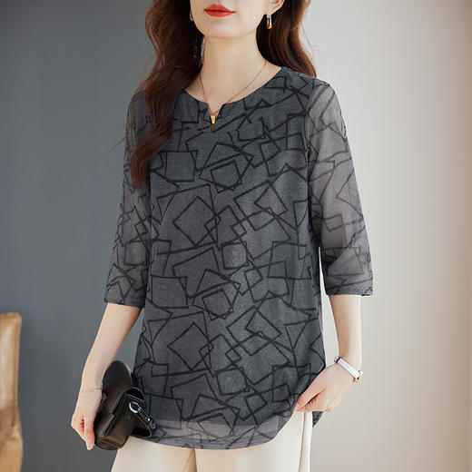七分袖上衣女2026年新款夏装中长款t恤女宽松显瘦大码中袖打底衫 商品图3