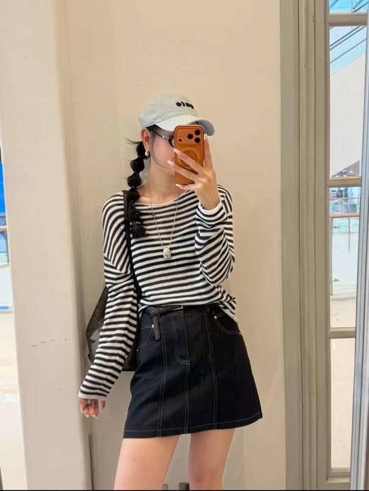 【门店同款】ENJOY夏季一字领条纹针织上衣 171156878 商品图0