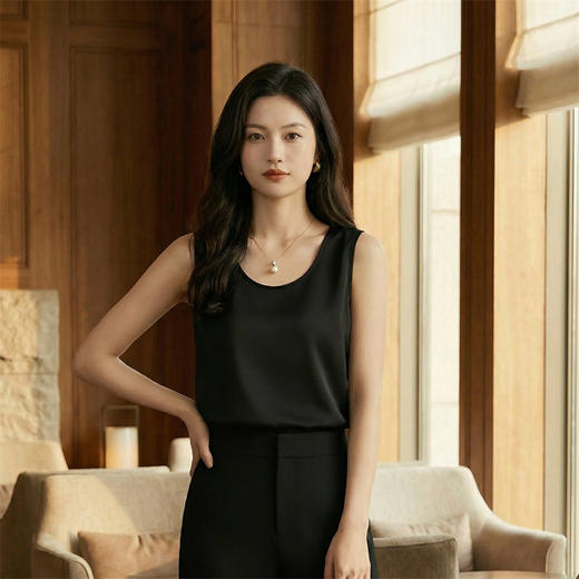 奢姿雅缎面V领圆领双肩带吊带纯色简约内搭夏季无袖宽松打底衫S-3XL 商品图14