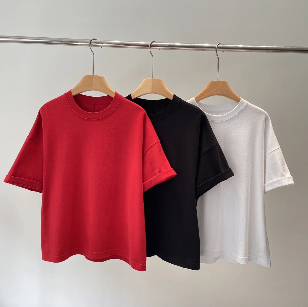 人手款！重磅渠道   row三色t  基础款短款T恤  宽松小短款高克重洗水面料