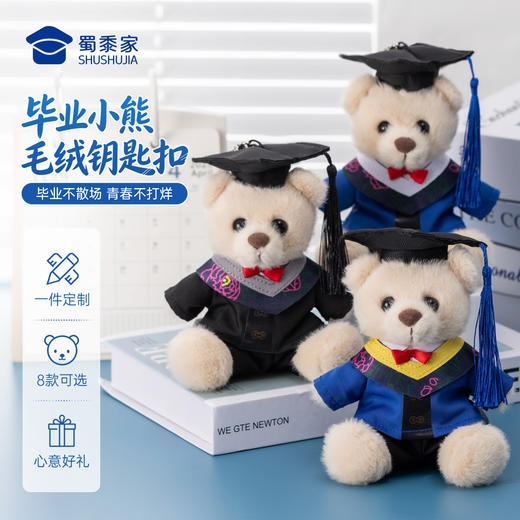 【毕业小熊毛绒钥匙扣】可定制创意毛绒钥匙扣包包挂饰挂件毕业送礼礼品礼物 商品图1