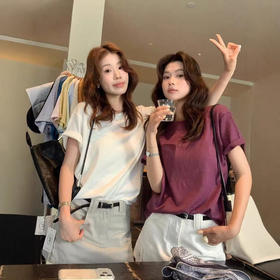 柠檬绿茶ins博主极简夏季糖果色简约显瘦T恤圆领短袖套头上衣  NDK-T2006