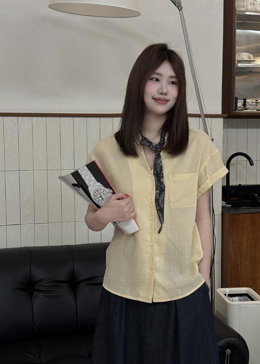 【门店同款】ENJOY夏季丝巾麻料短袖衬衣 171493170 商品图1