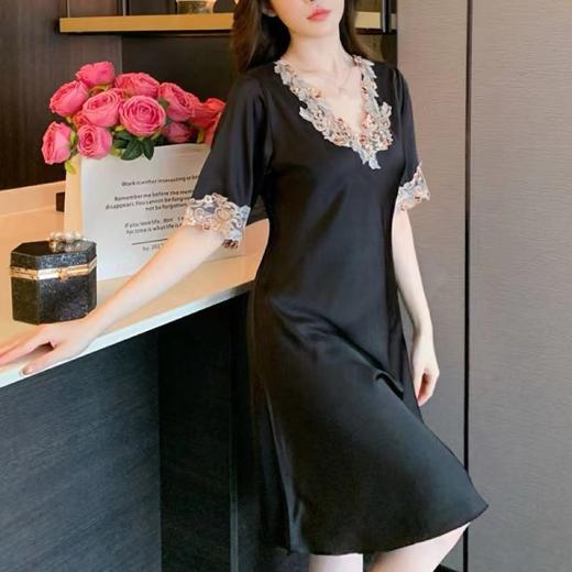 【优雅大方！舒适亲肤】丝绸睡裙家居服女冰丝睡裙夏季网红连衣裙高贵五彩花边家居服。xb 商品图2