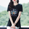 中长款女t恤夏季新款纯棉大码女装时尚烫钻女士短袖遮肚显瘦上衣 商品缩略图3
