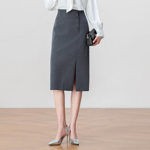 「自」全新升级【铂金会员146/天猫199/差价53】(14211)洛诗琳轻熟简约风开叉半身裙女2026夏季新款显瘦通勤直筒裙 商品图0