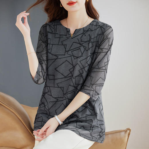 七分袖上衣女2026年新款夏装中长款t恤女宽松显瘦大码中袖打底衫 商品图0