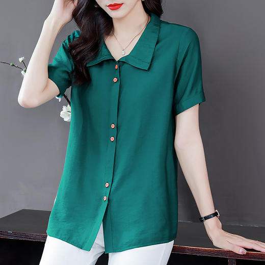 大码短袖衬衫女夏季2026新款中年妈妈宽松休闲薄款Polo衫女士衬衣 商品图1