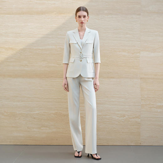 IWY/米色七分袖西装套装女收腰系带高级感职场通勤商务穿搭6CP02 商品图1