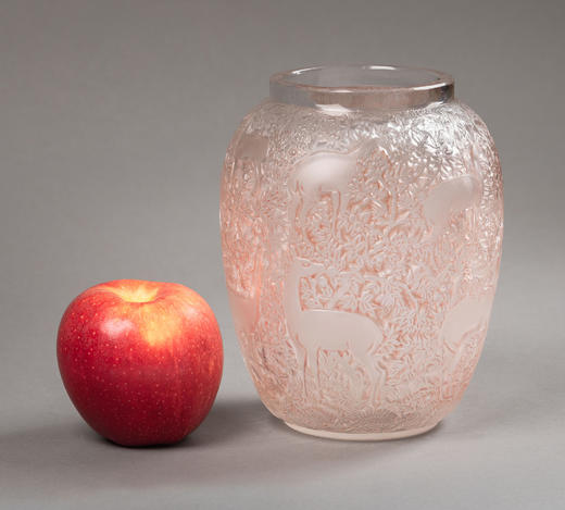 独角鹿西洋古董1932年法国顶级水晶工坊莱俪LALIQUE设计出品「BICHES 小鹿」主题粉色欧泊水晶花瓶 商品图1