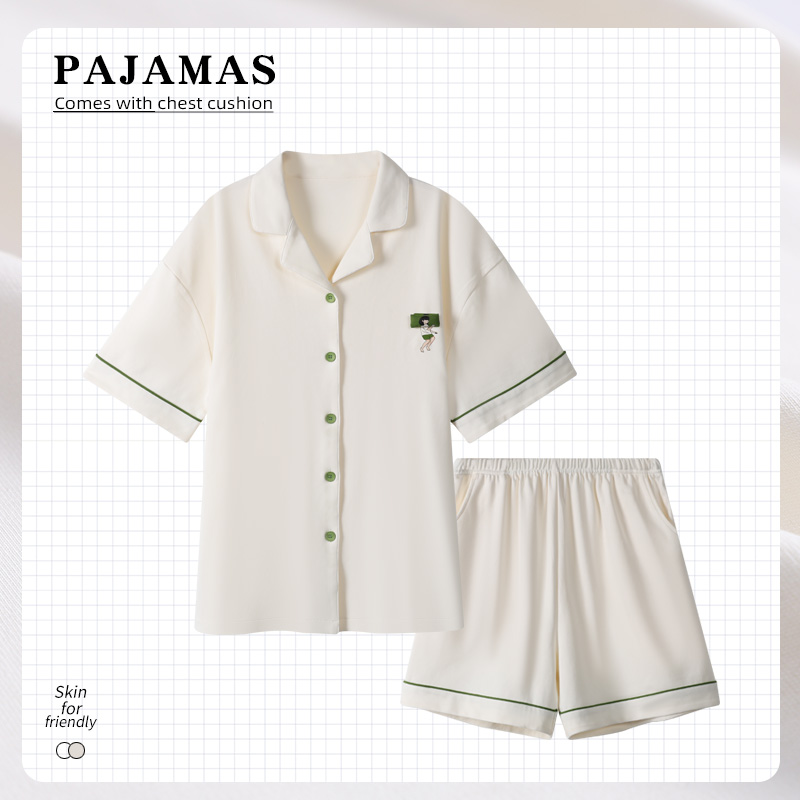 严选 | 草本初色夏季女款睡衣 短袖+短裤 M-2XL码 白色/粉色 2026新款纯棉透气 3424款