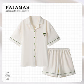 严选 | 草本初色夏季女款睡衣 短袖+短裤 M-2XL码 白色/粉色 2026新款纯棉透气 3424款