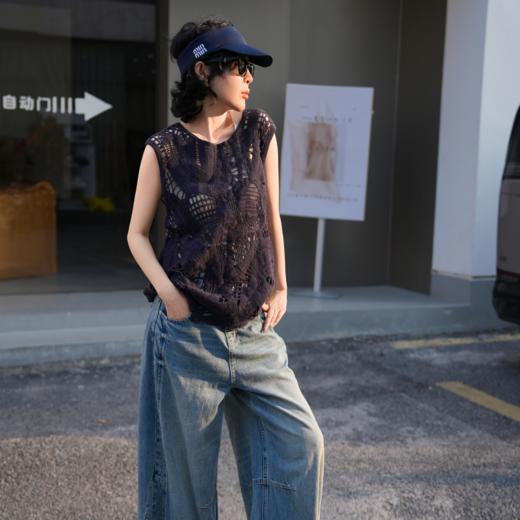 PanYiXiu/潘依绣100%棉重工水洗磨白多片式剪裁宽松弯刀牛仔裤 S8191 商品图0