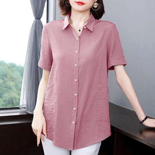 短袖衬衫女2025年夏季新款大码女装翻领妈妈上衣宽松休闲女士衬衣 商品图1