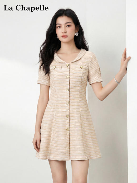 天猫同步【气质小香】拉夏贝尔/La Chapelle洋气显瘦~复古高级翻领连衣裙小个子短款约会裙 商品图3