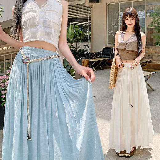 2026夏季亚麻裙女新款垂顺蛋糕半身裙长款高腰伞裙仙女中长款裙子   NDK-J3082 商品图1