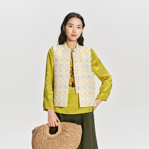 凯喜雅 圆领中式马甲  宋锦活色工艺 商品图0